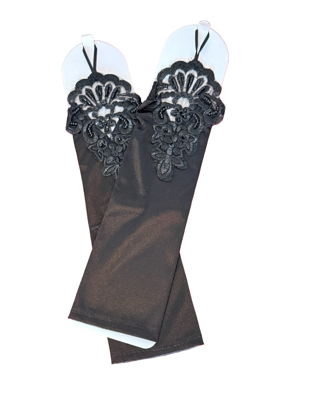 Vintage Black Lace-Trim Long Fingerless Gloves